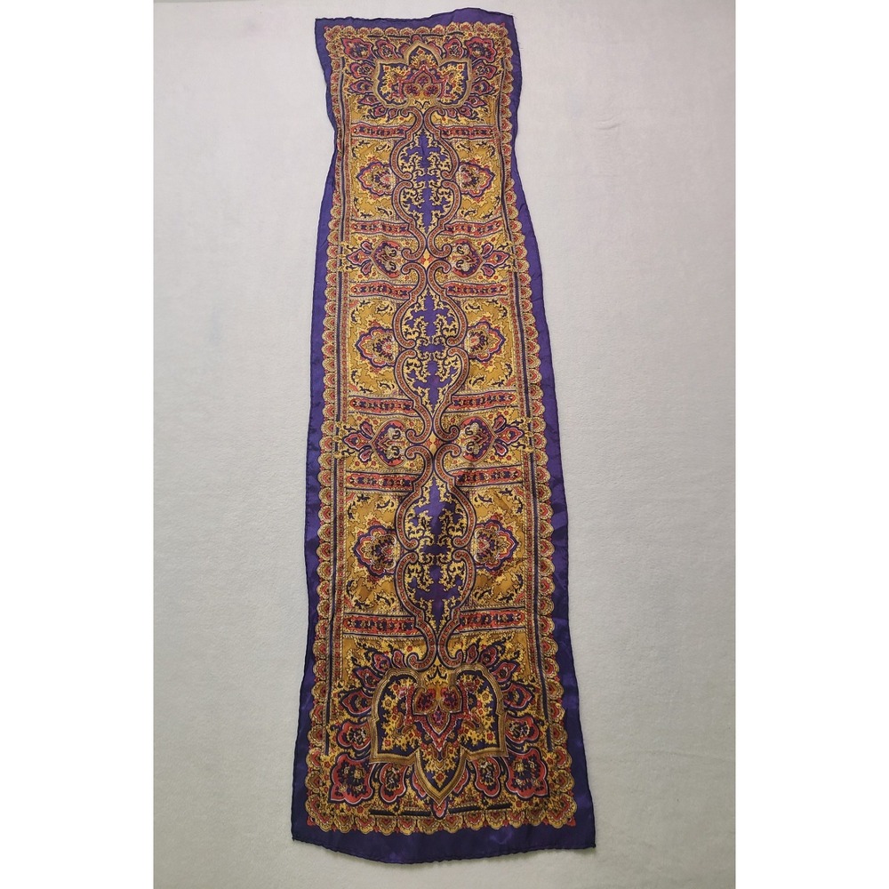 Rectangular Scarf Vintage Ornate Paisley Purple Gold Scrollwork Y2K Old Money